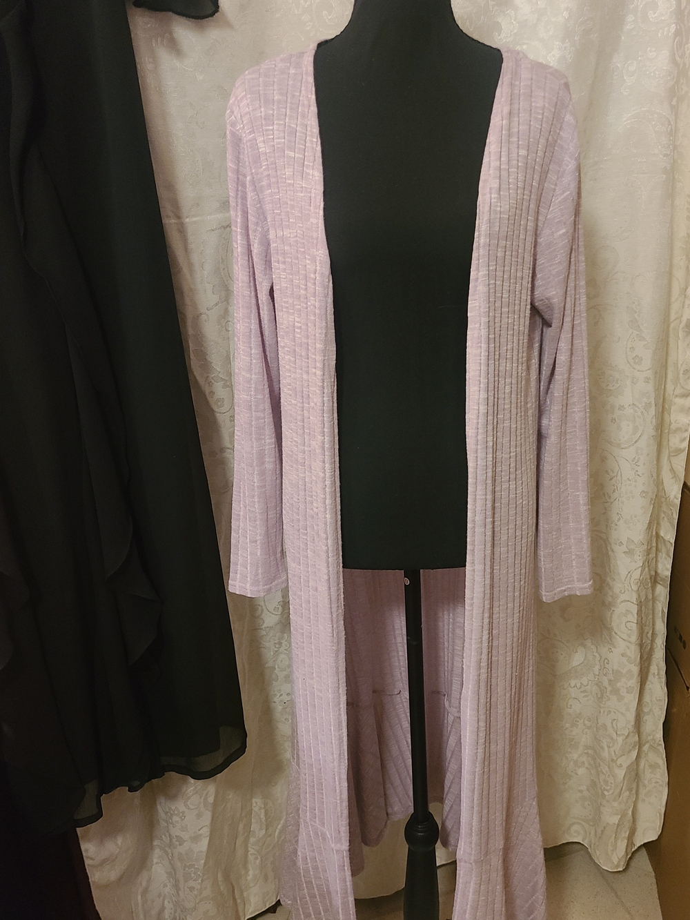 Lisa Rinna Collection Lavender Ribbed Long Open-Front Cardigan